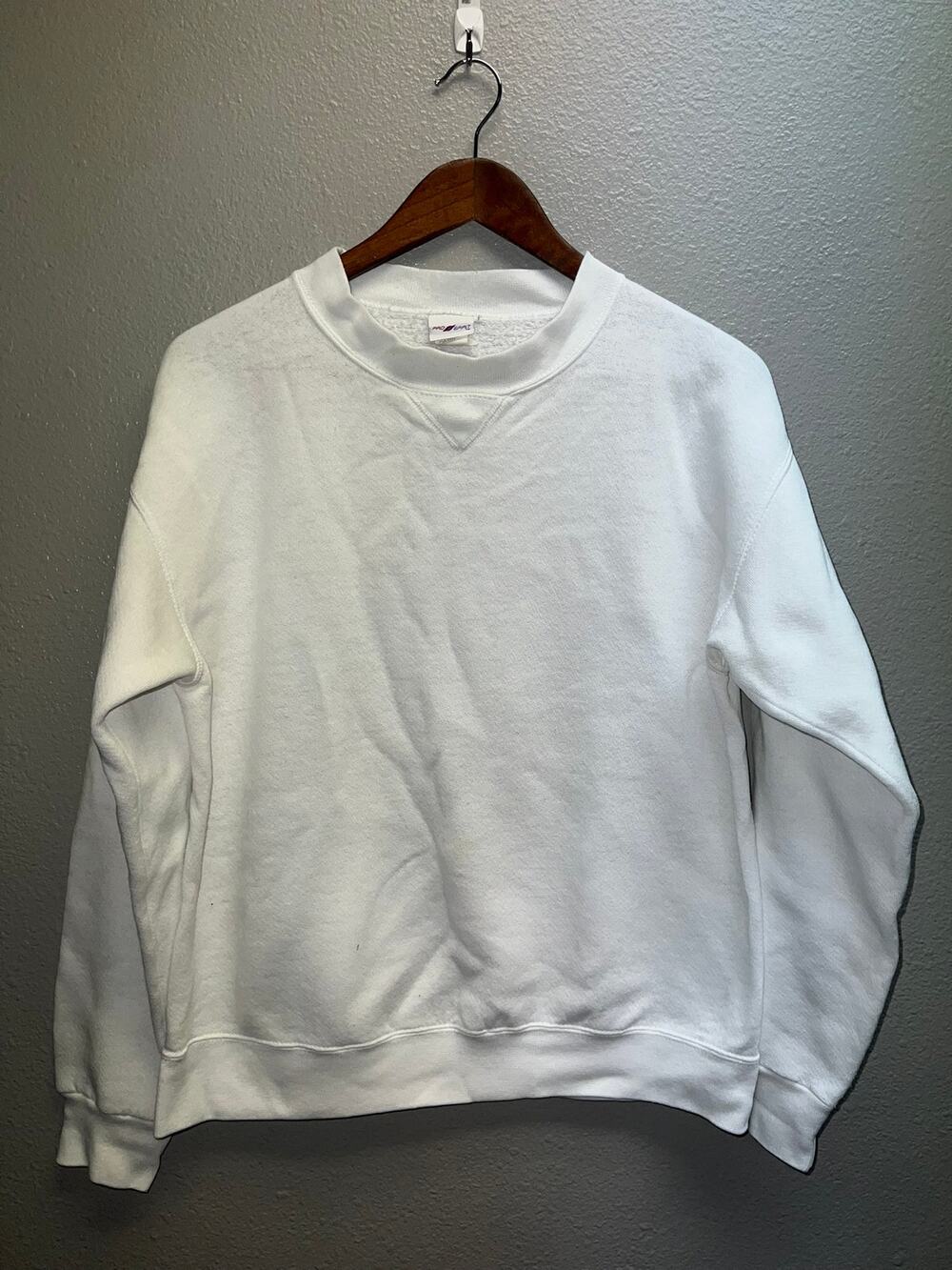 Vintage White Blank Sweatshirt Crewneck Pro Spirit USA Made Small Stain M